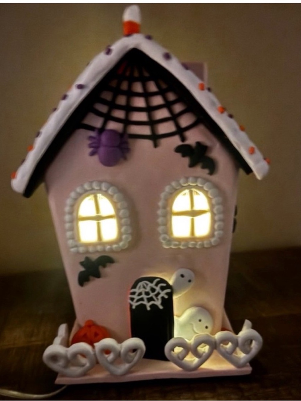 Pink Halloween Light-Up Haunted House Decor